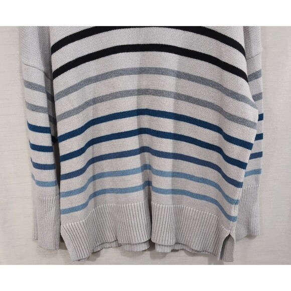 Philosophy Womens 1X Sweater Gray/Blue Striped Crewneck Pullover Nautical Casual - Picture 12 of 16